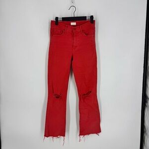 Mother Denim Insider Crop Fray Jeans in Red
